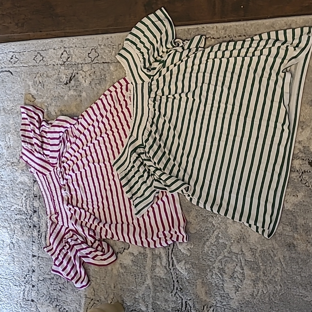 Two Pack on or off shoulder striped shirts